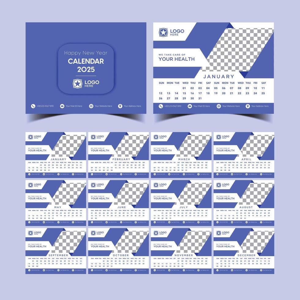 Corporate desk calendar schedule 2025 monthly planner template, week starts from Monday vector