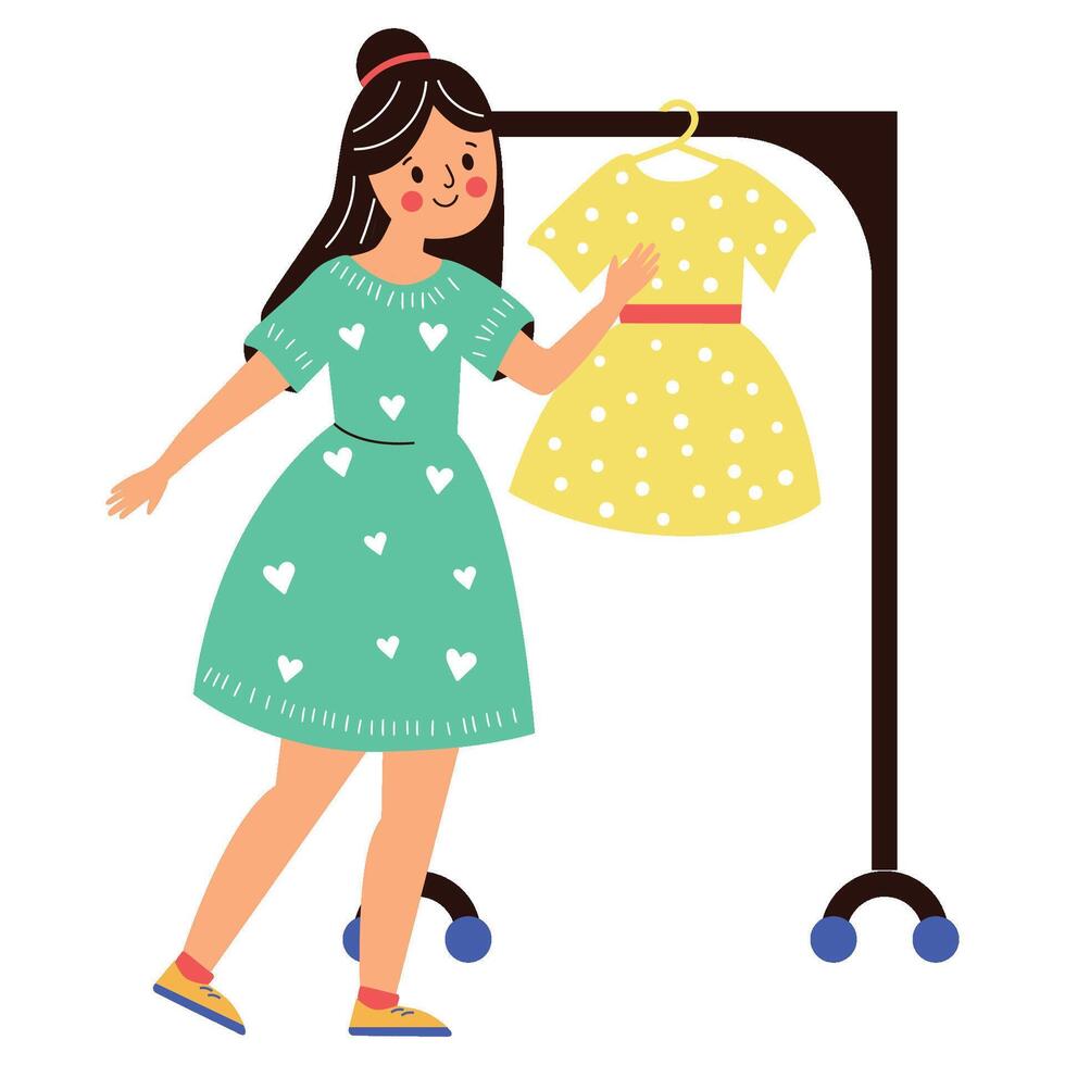 Woman with the cloth on the shopping cartoon illustration vector