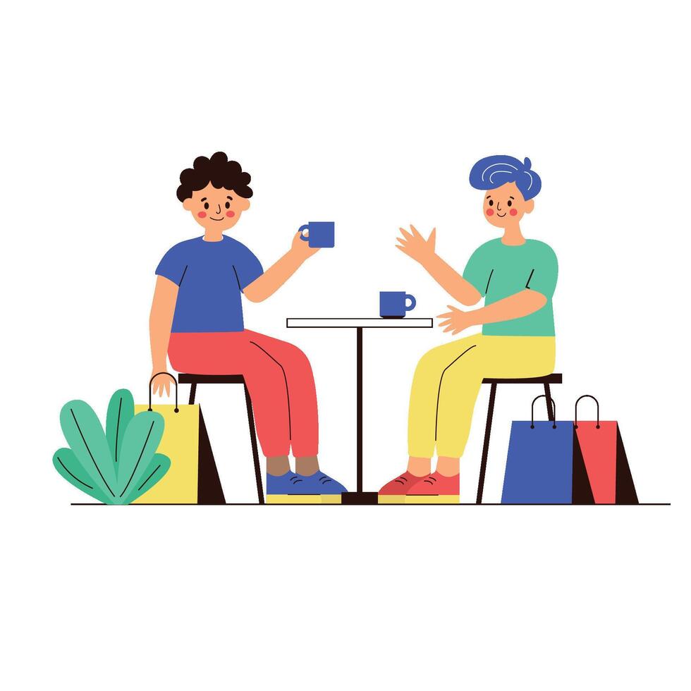 Two men with bags on the cafe cartoon illustration vector
