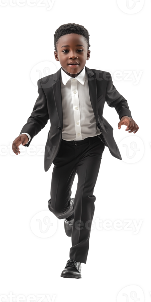 A young boy in a suit and tie running png