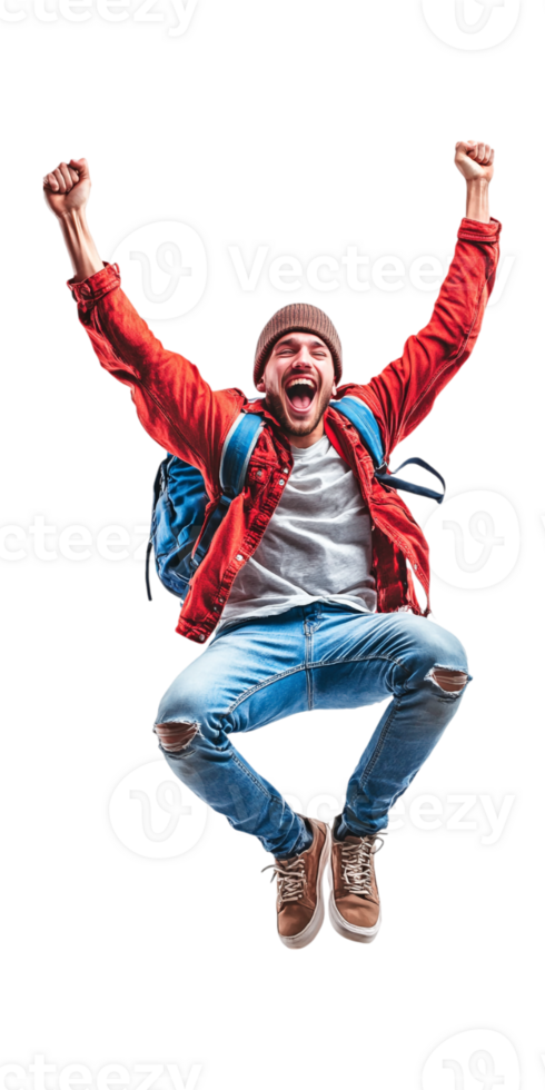 A man jumping in the air with his arms up png