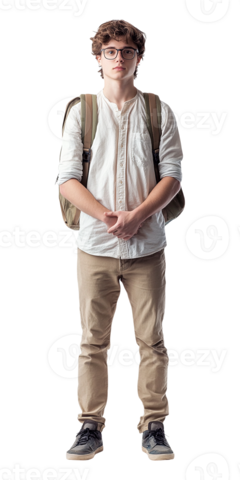 A young man with glasses and a backpack png