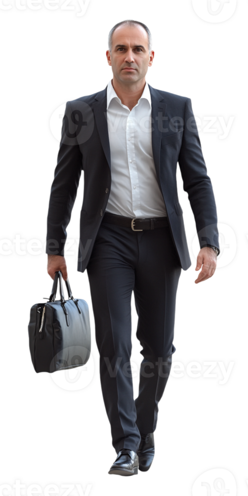 A man in a suit and tie walking with a briefcase png