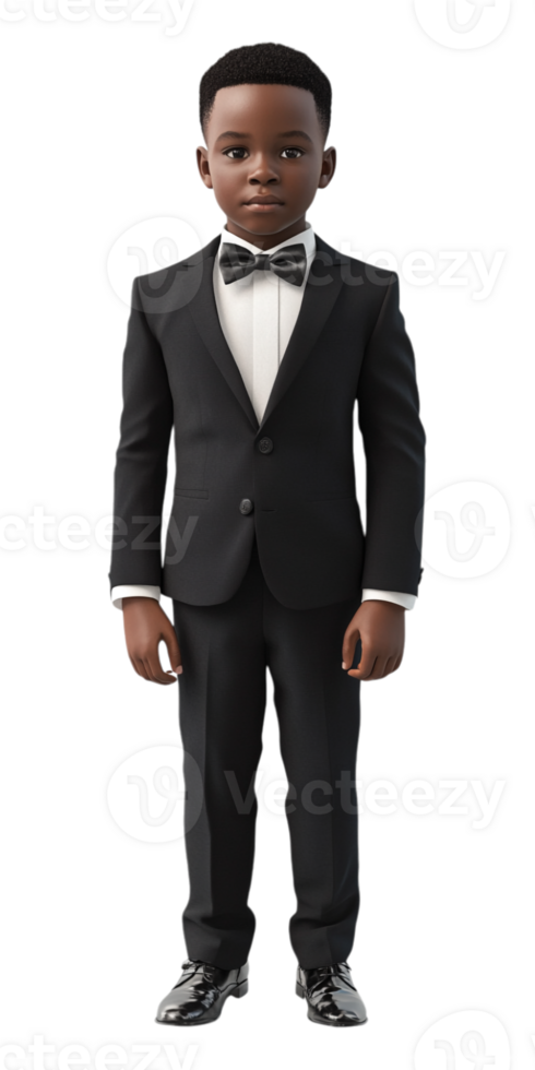An animated black boy in a tuxedo png