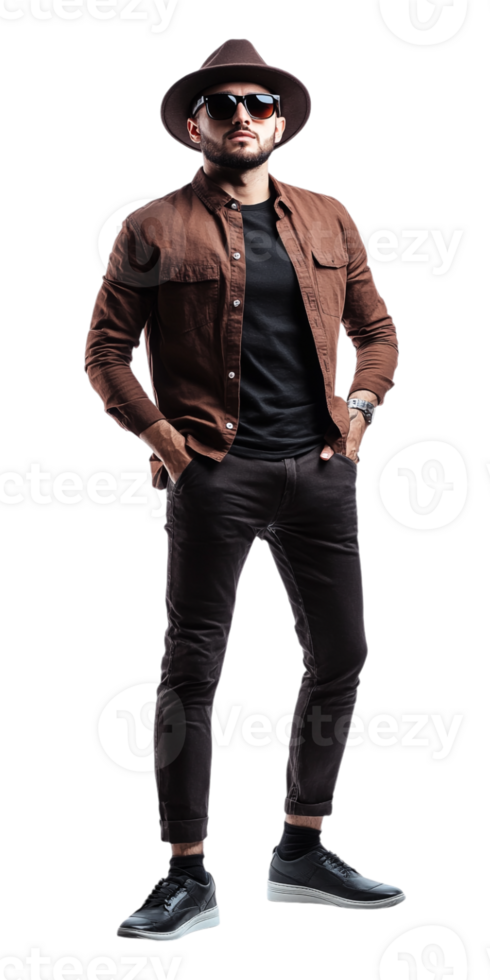 uma homem dentro uma chapéu e Castanho camisa png