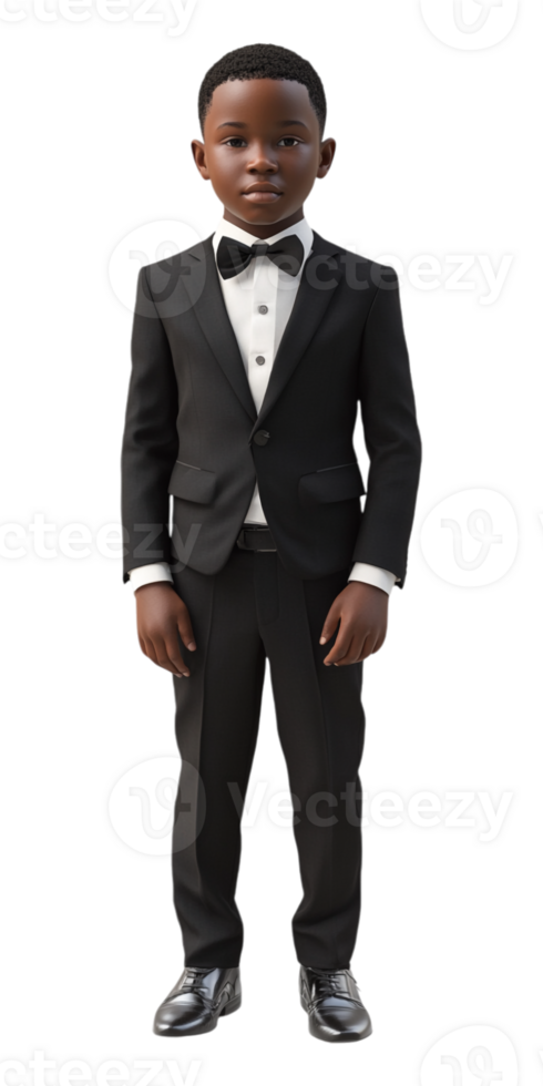 A black boy in a tuxedo standing with his hands on his hips png