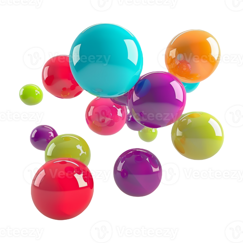 Colorful Glossy 3D Balls Set Floating in Air for Celebrations On Isolated Background png