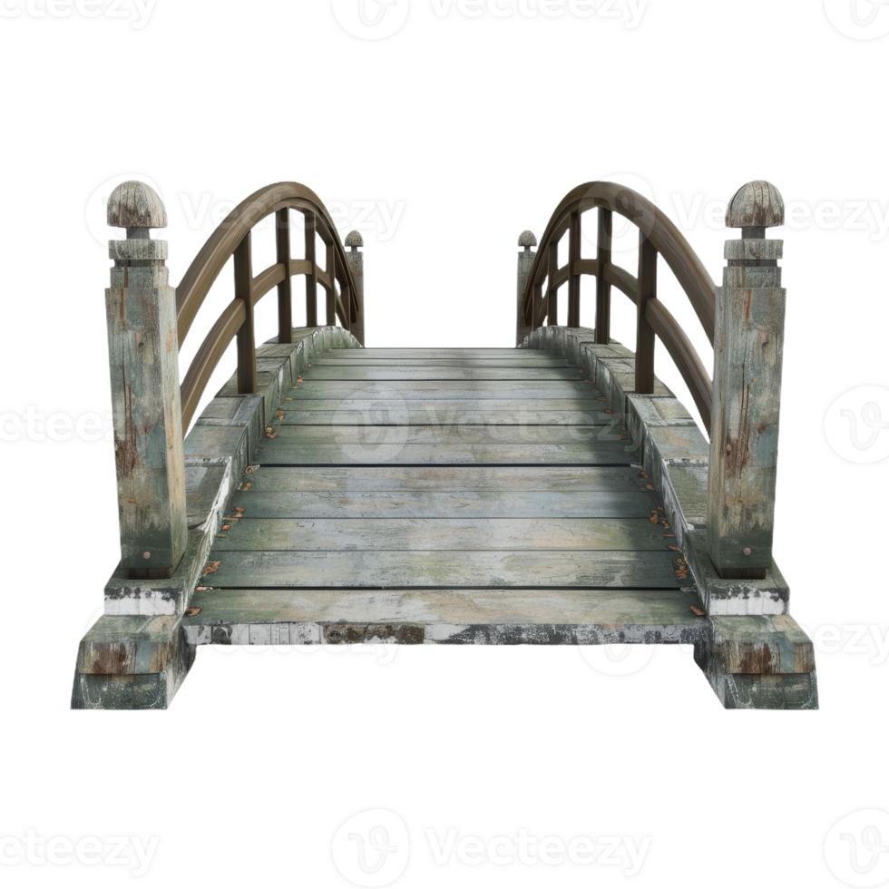 Wooden Old Rustic Tied Arch Bridge With Railings on Isolated Background png