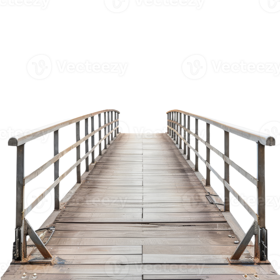Front View of Wooden Floating Bridge With Railings on Isolated Background png