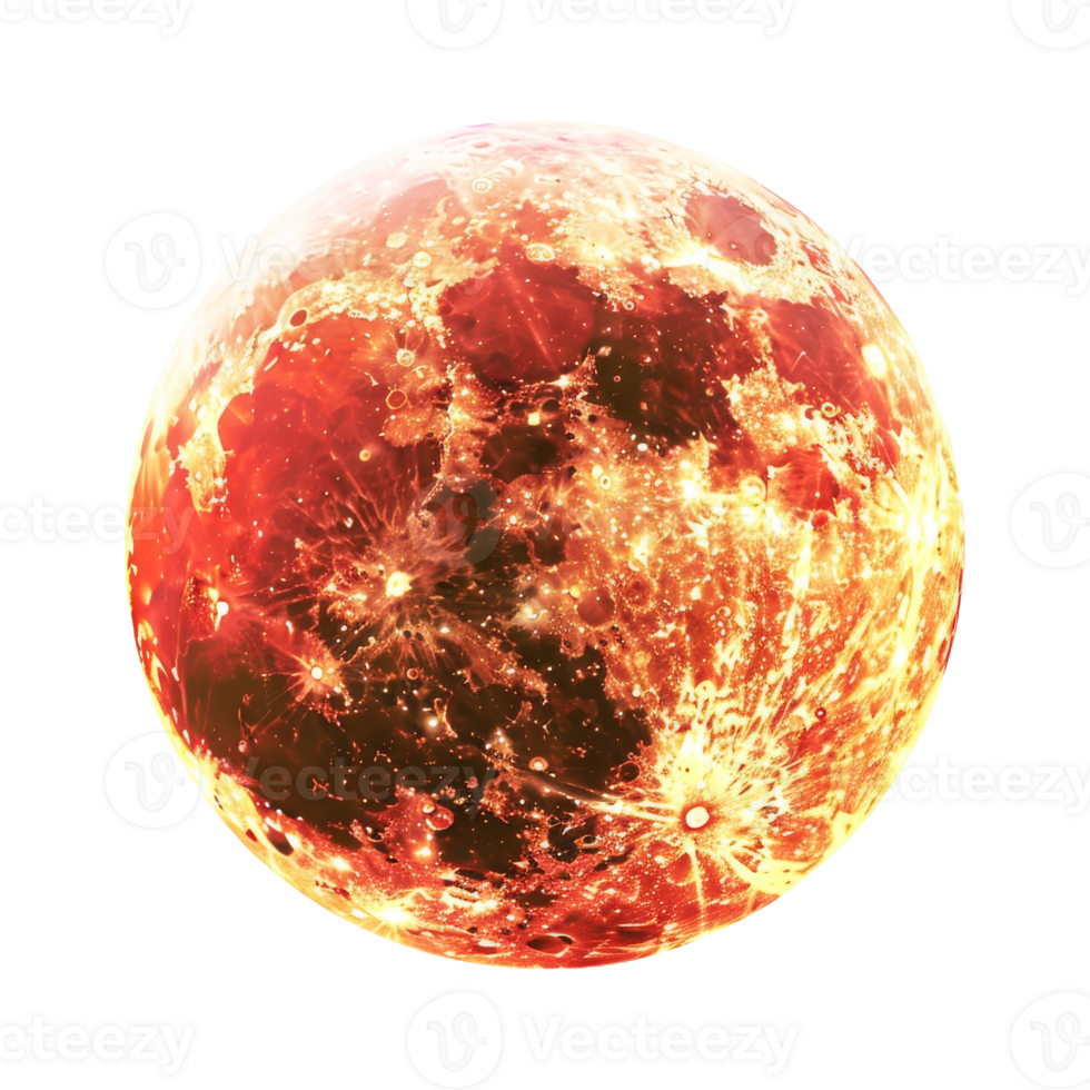 Glowing Red Full Moon with Surface Craters On Isolated Background png