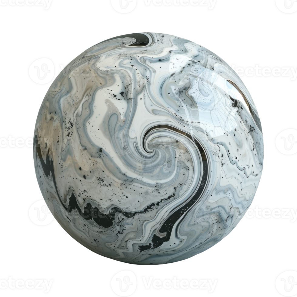 Marble Sphere with Black and White Swirl Pattern On Isolated Background png