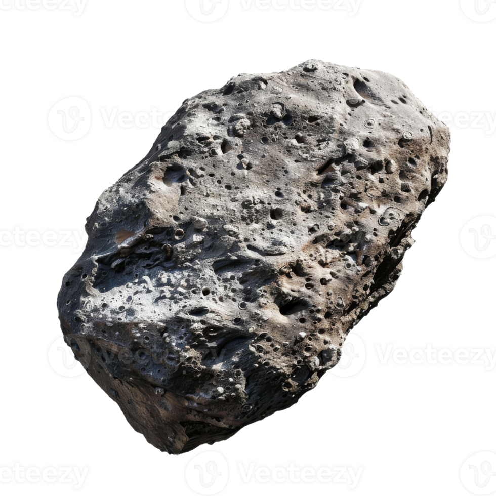 Close up Detailed Stone. Dark Textured Asteroid on Isolated Background. Celestial Space Object png