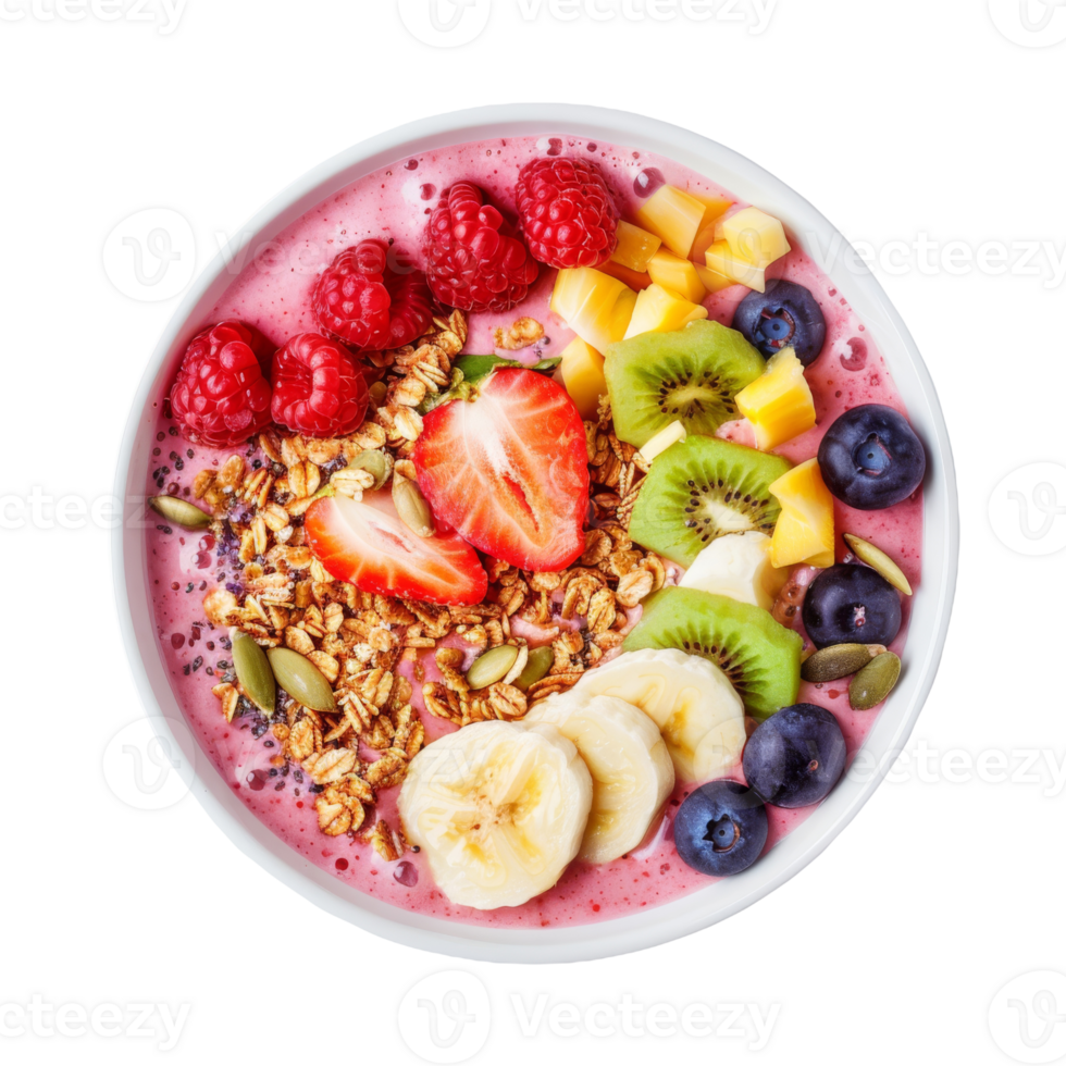 Colorful Smoothie Bowl On Isolated Background. Nutritious and Delicious Breakfast png