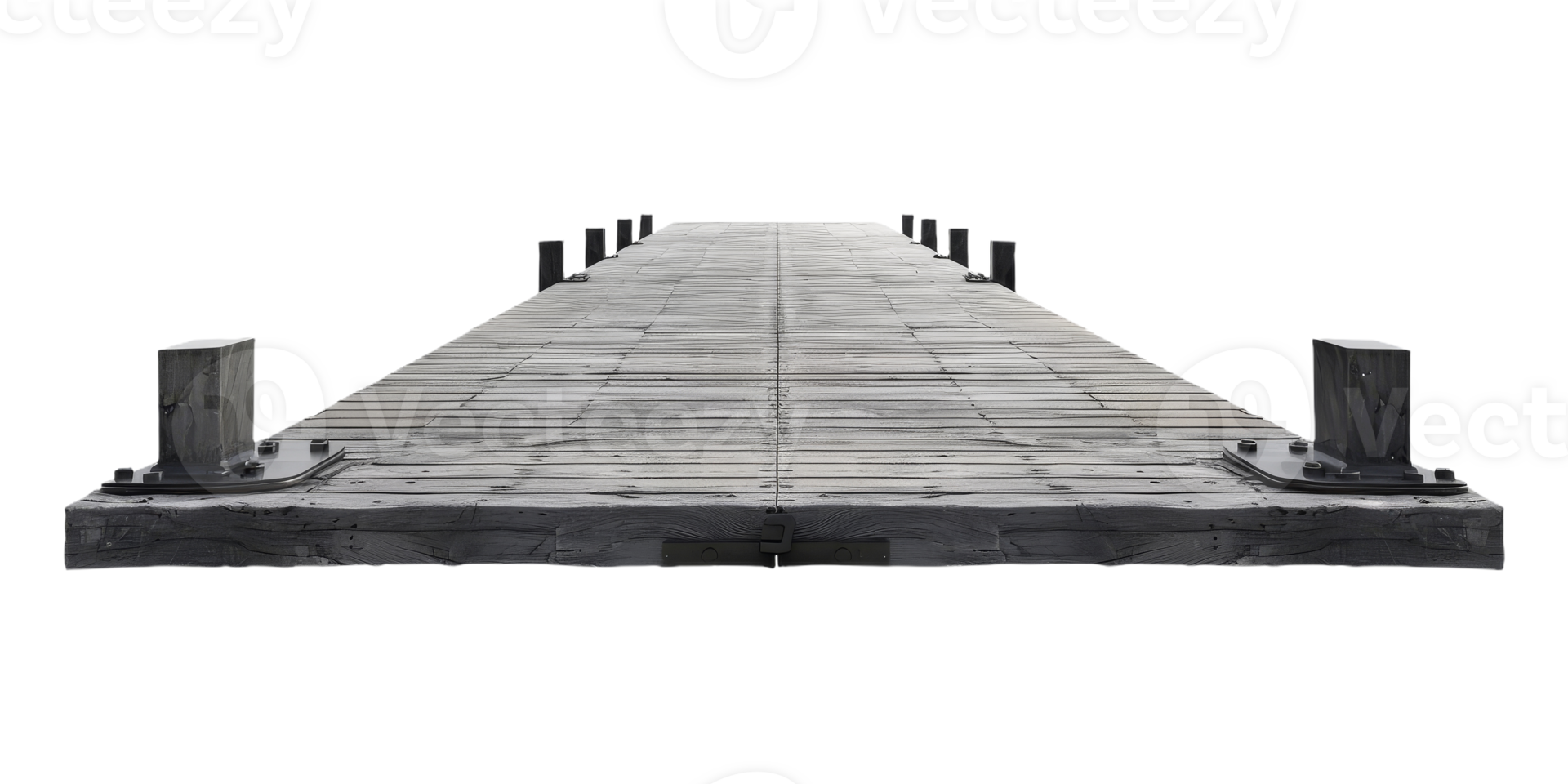 Long Wooden Pier on Isolated Background. Old Wooden Pier With Rustic Planks png