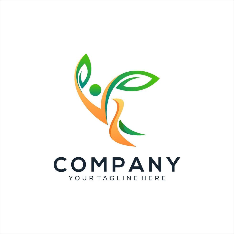 Abstract leaf with people logo design vector