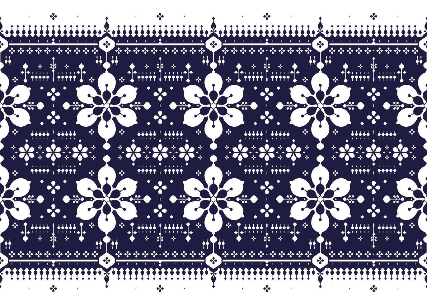 geometric and floral ethnic fabric seamless pattern blue and white style, design for cloth, carpet, batik, wallpaper, wrapping etc. vector
