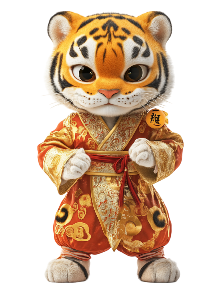 A cartoon tiger wearing an oriental outfit png