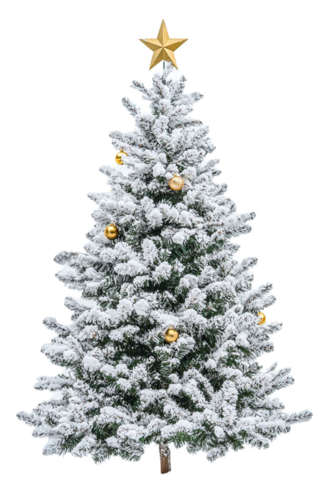 A christmas tree with gold ornaments on top png