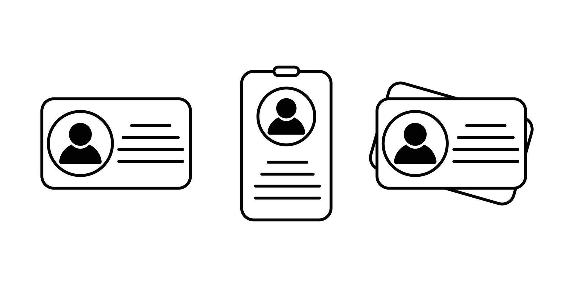 ID Card icon set. Driver's license Identification card icon symbol in flat style. Identity document icons collection. ID card badge outline document. vector
