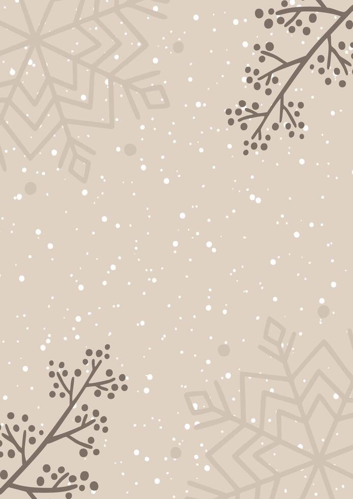 Minimal Christmas background with berries and snowflakes vector