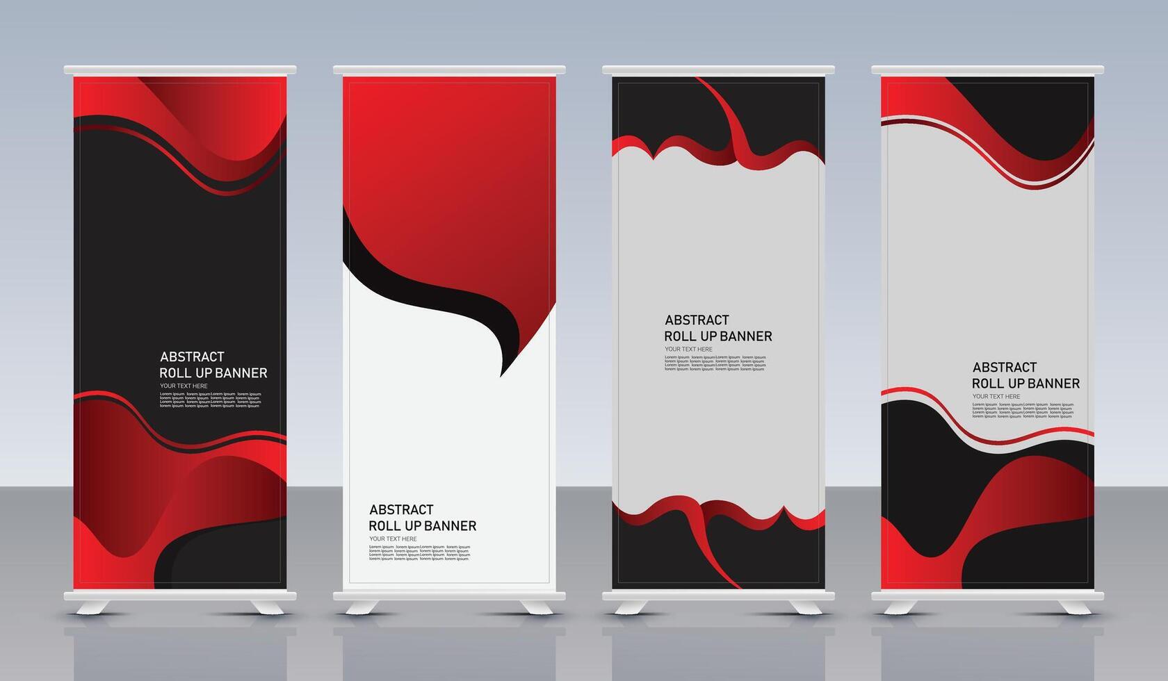 Abstract roll up banner set with wavy shapes vector