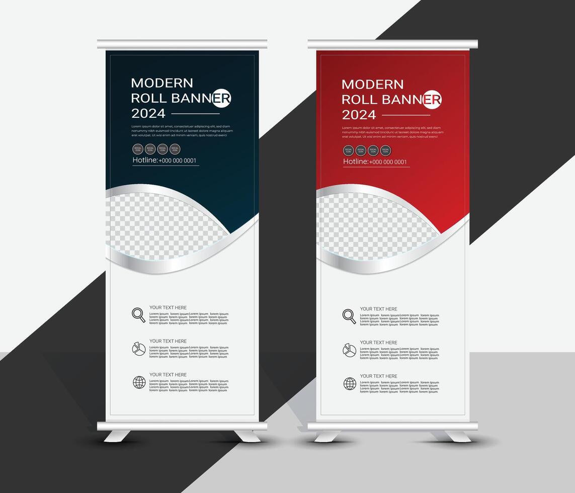 Modern red and blue abstract roll up banner template design vector