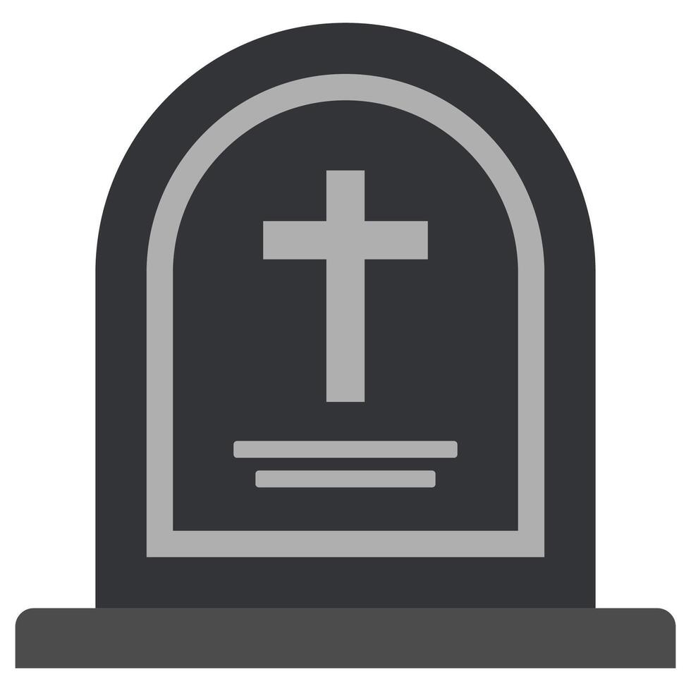 Grave tombstone with cross flat icon. vector