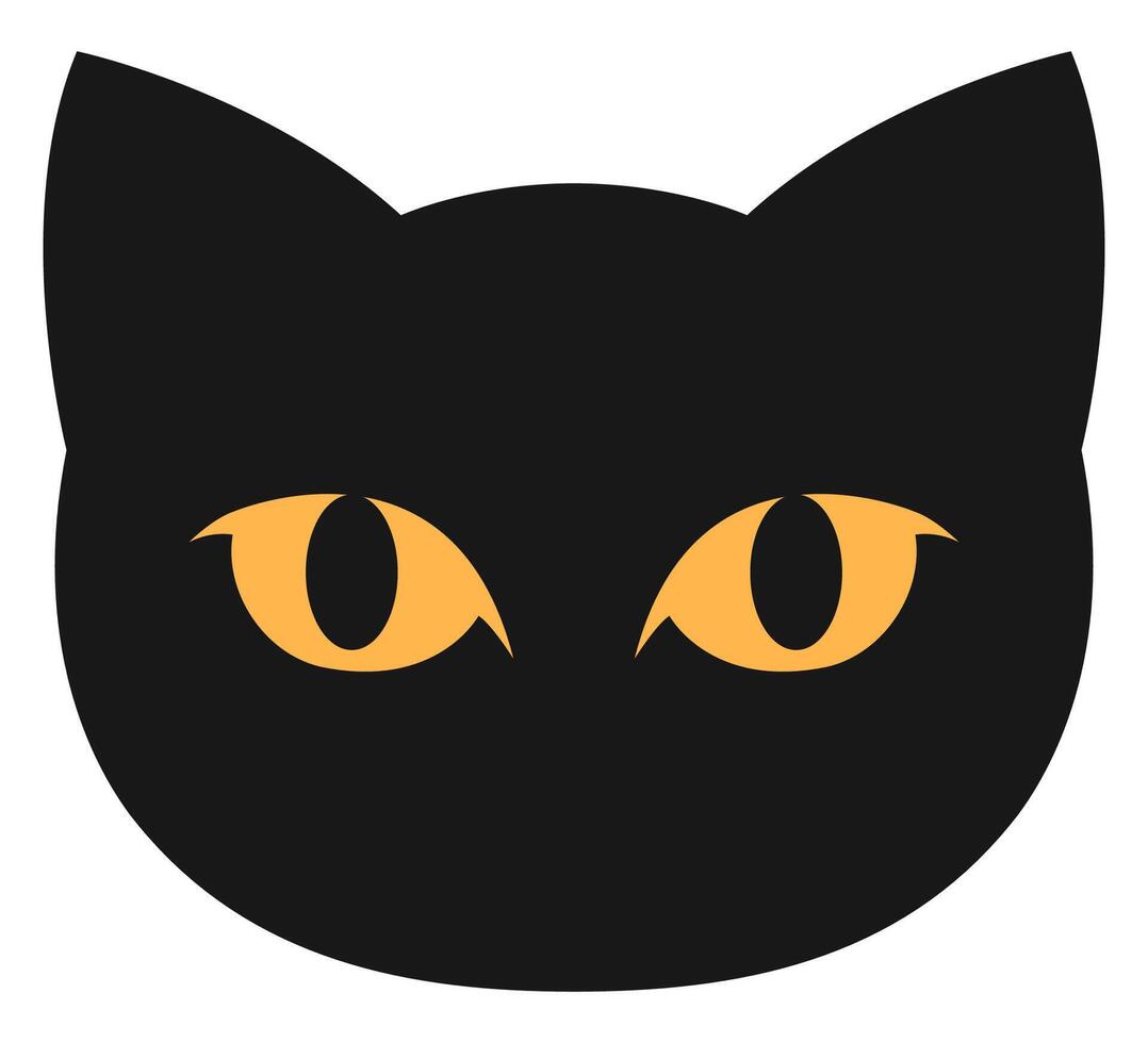 Flat icon of black cat face with orange eye isolated on white background. vector