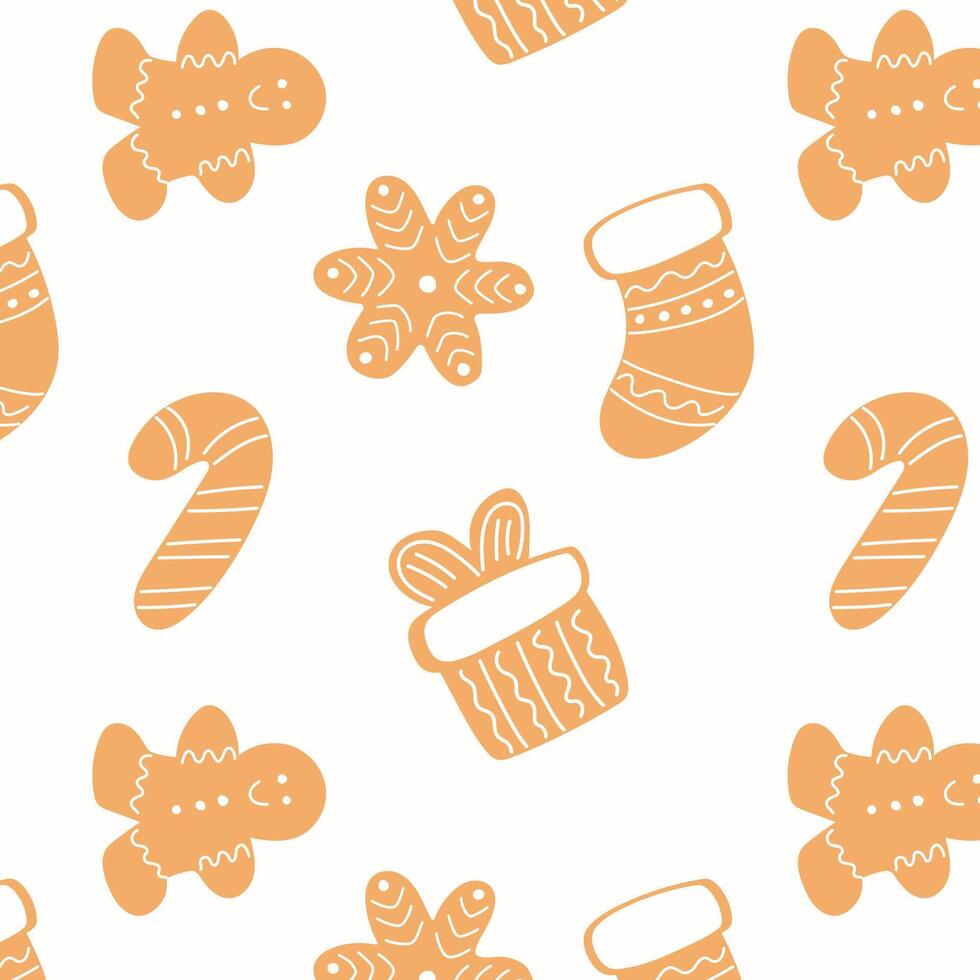 Christmas gingerbread cookies pattern. Hand drawing christmas seamless pattern. vector