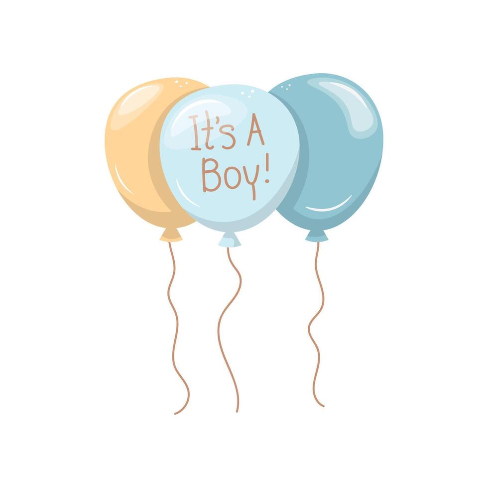 bunch of balloons. Baby shower party. To the gender of the baby is boy. For flyer, sticker, card, logo, symbol. Stock isolated clipart on a white background. In cartoon style. vector