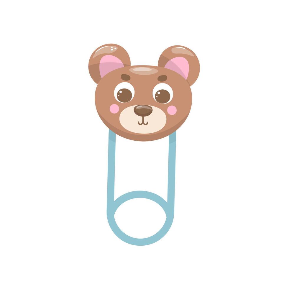 baby pin. Cartoon bear head. In a hand-drawn style. For kids design. Stock isolated clipart on a white background. vector