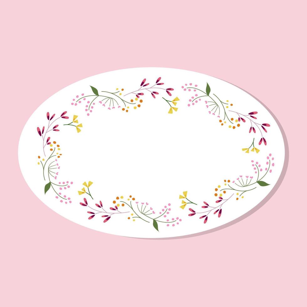 Floral oval frame. Beautiful flowers with leaves. A wreath of summer flowers for a wedding invitation with a place for text. vector