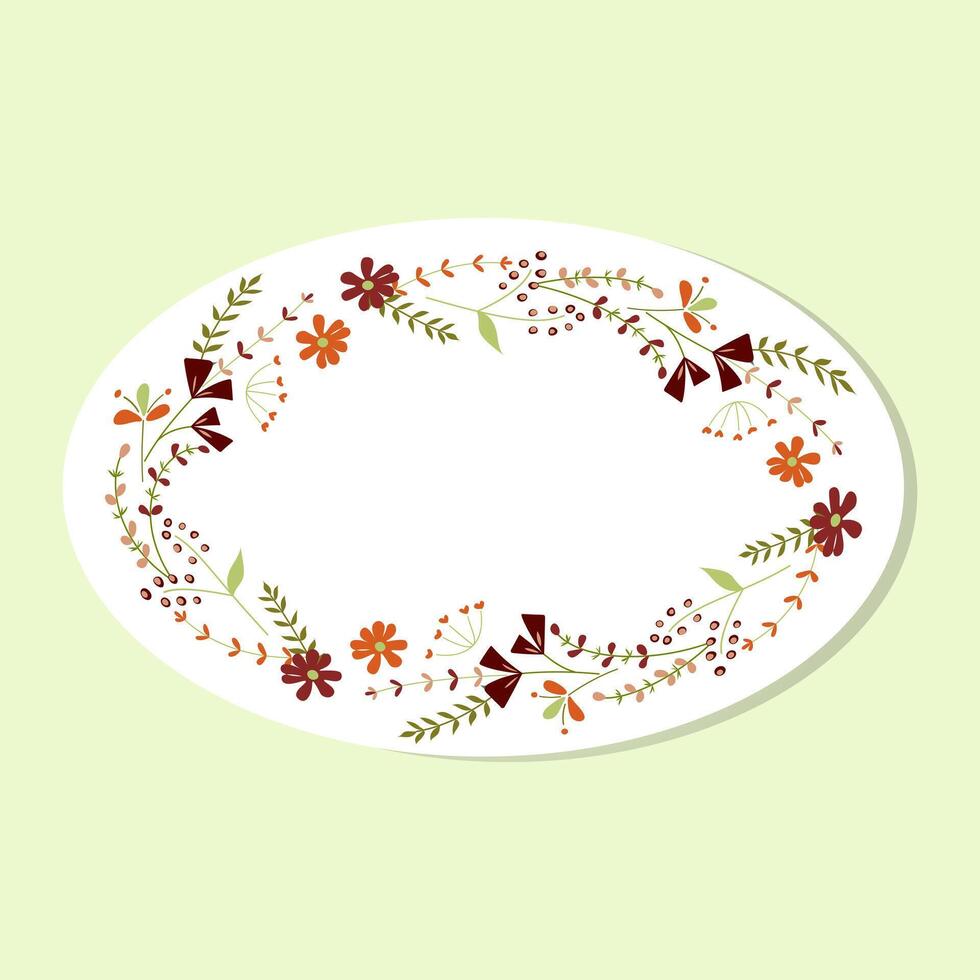 Floral oval frame. Beautiful flowers with leaves. A wreath of spring flowers with a place for text. vector