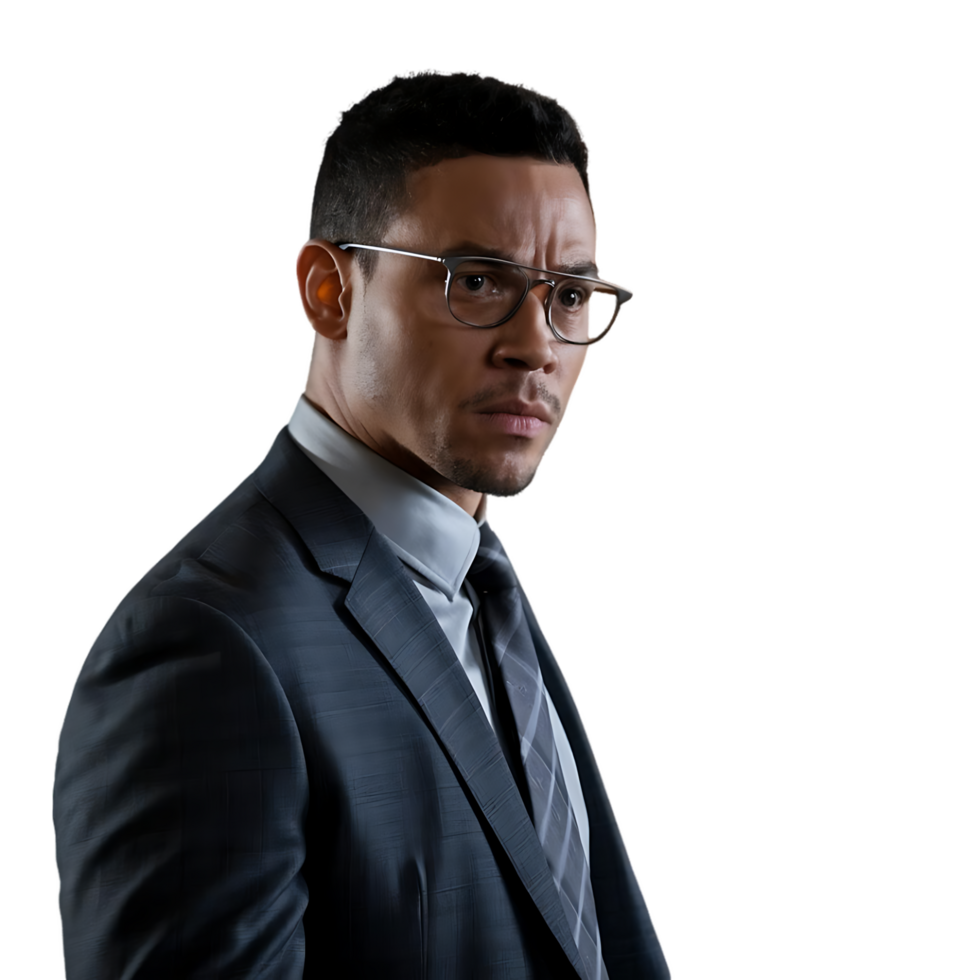 A man in a suit and glasses png