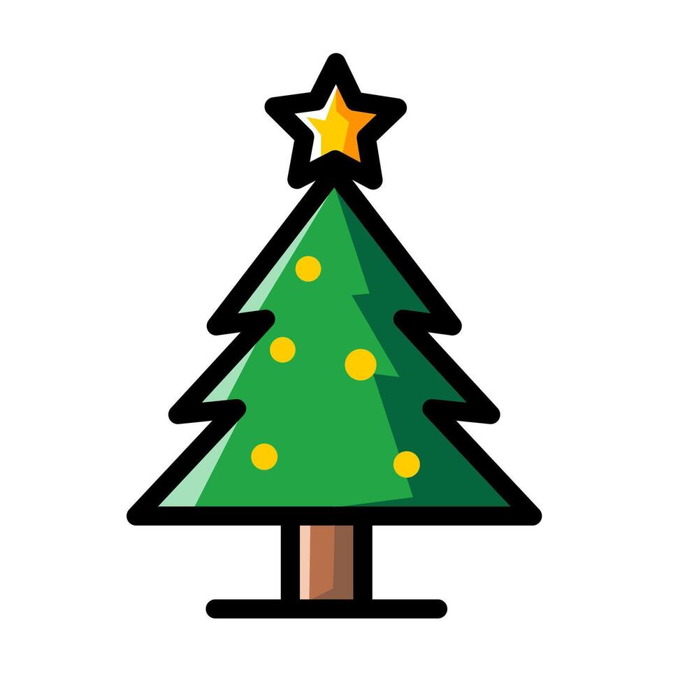 Cute Christmas tree with star and yellow decoration vector