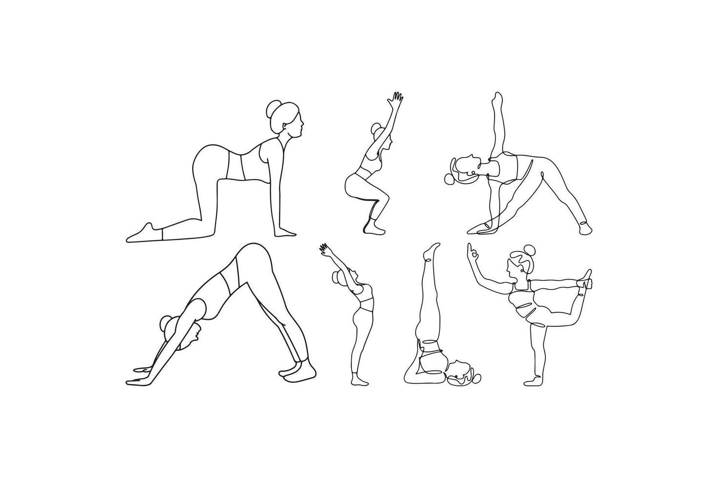 Set of women Yoga Pose meditation relaxing line art illustration. vector
