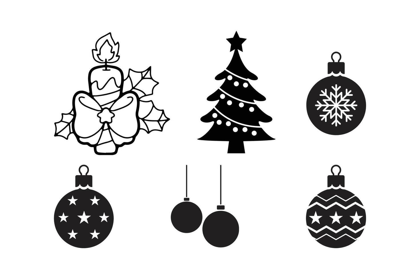 Set of Christmas elements silhouette illustration. vector