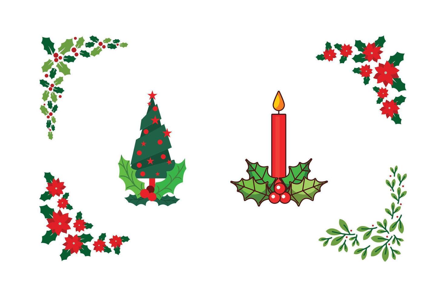 Christmas decorations with a candle on a white background. vector