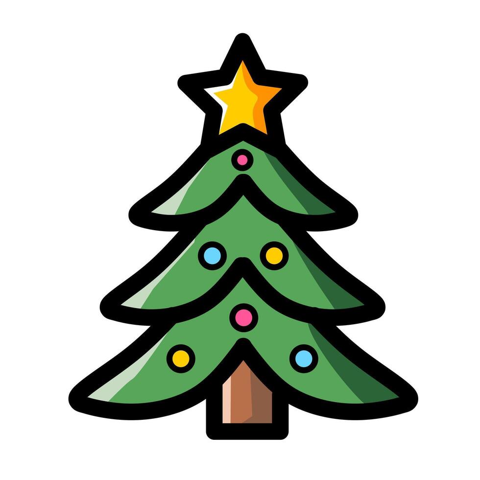 Cute Christmas tree with star and colorful decoration vector