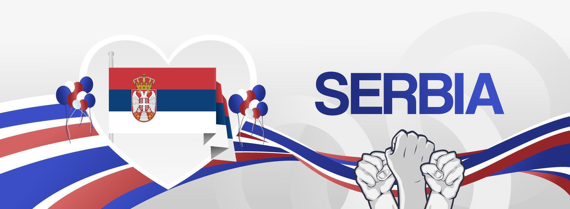 Serbia banner design for various national days with love symbol, raised hands and country flag vector