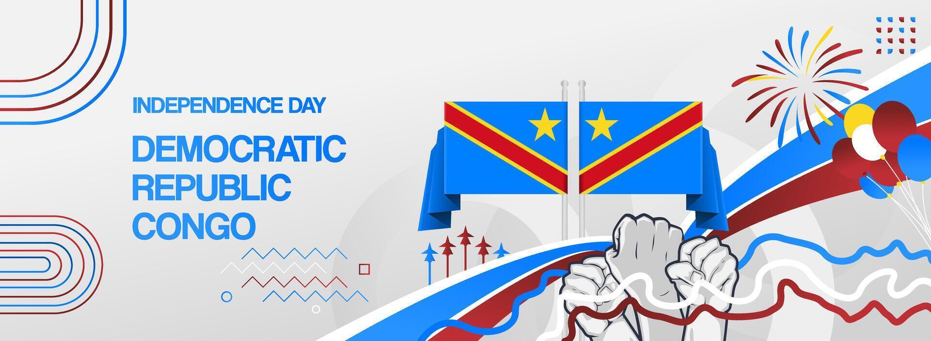 An eye-catching wide banner for Democratic Republic of Congo Independence Day. Can also be used as a greeting card and music event poster. vector