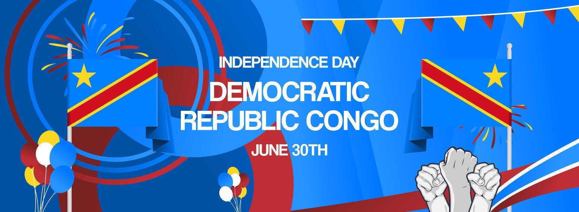 Wide banner to celebrate the national day or independence of the Democratic Republic of the Congo. Latest template in gradient blue flag colors. vector