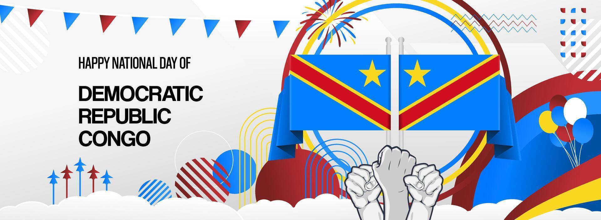 Wide banner to celebrate the national day of the Democratic Republic of the Congo. Modern greeting card for Congo vector