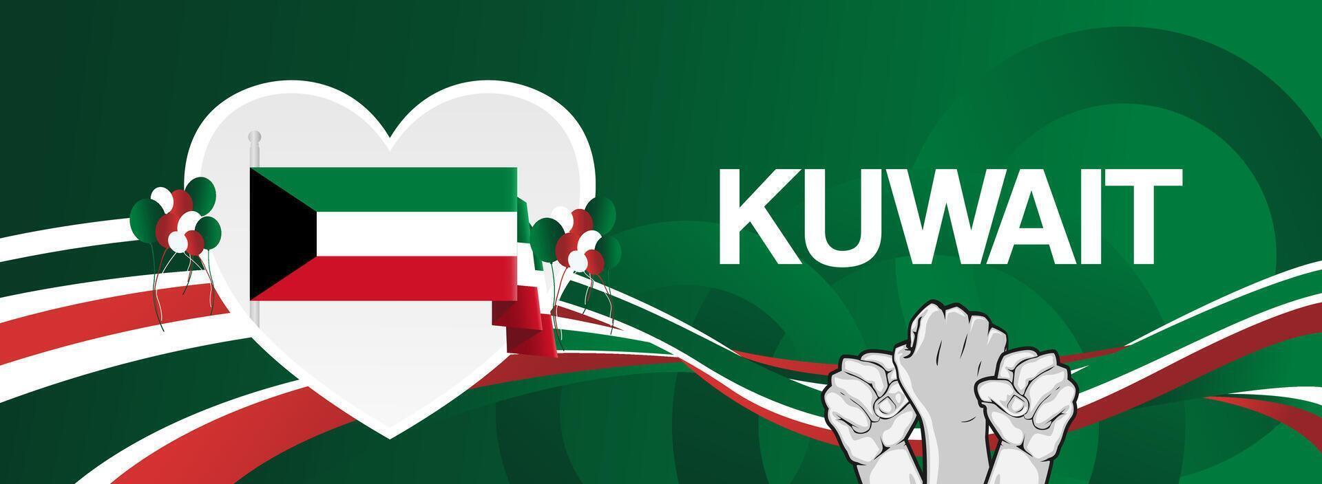 Attractive greeting card for kuwait national day with country flag and love symbol. vector