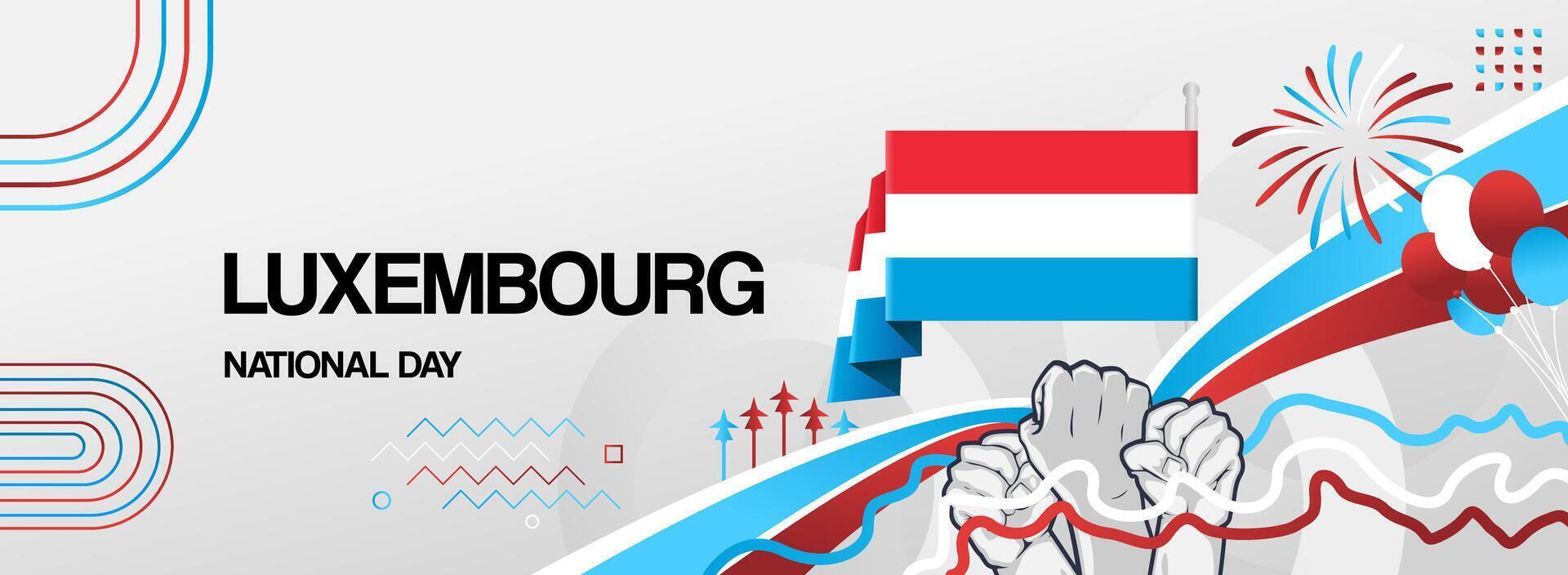 Happy Luxembourg national day with raised hands symbol and country flag vector