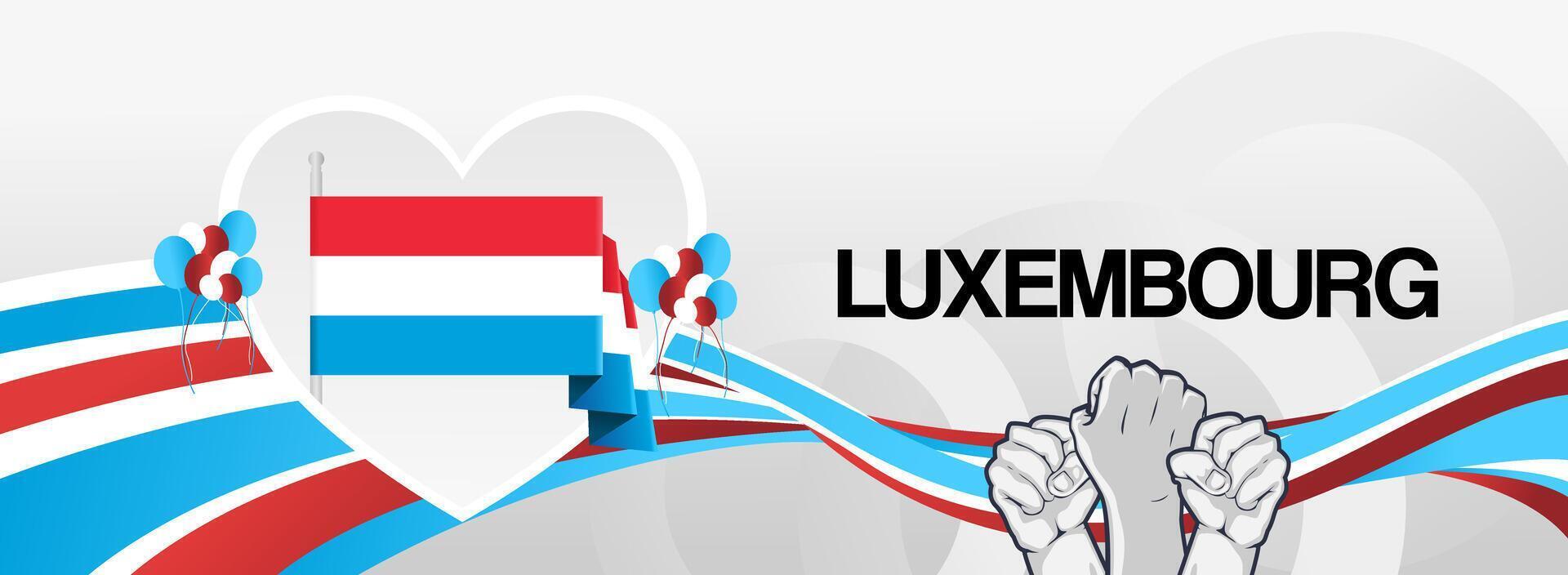 Happy Luxembourg national day with love symbol and raised hands. Modern abstract art can be used as national independence day banner vector