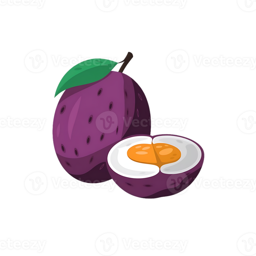 An illustration of a purple fruit with an egg inside png