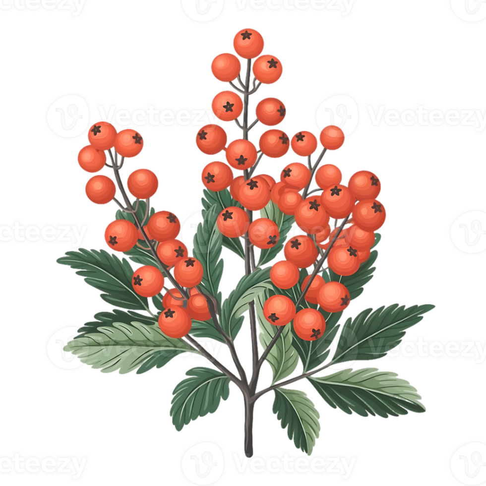 A branch of rowan berries with leaves png