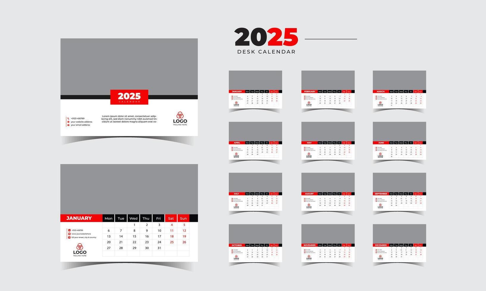 2025 Desk Calendar A Year in View vector