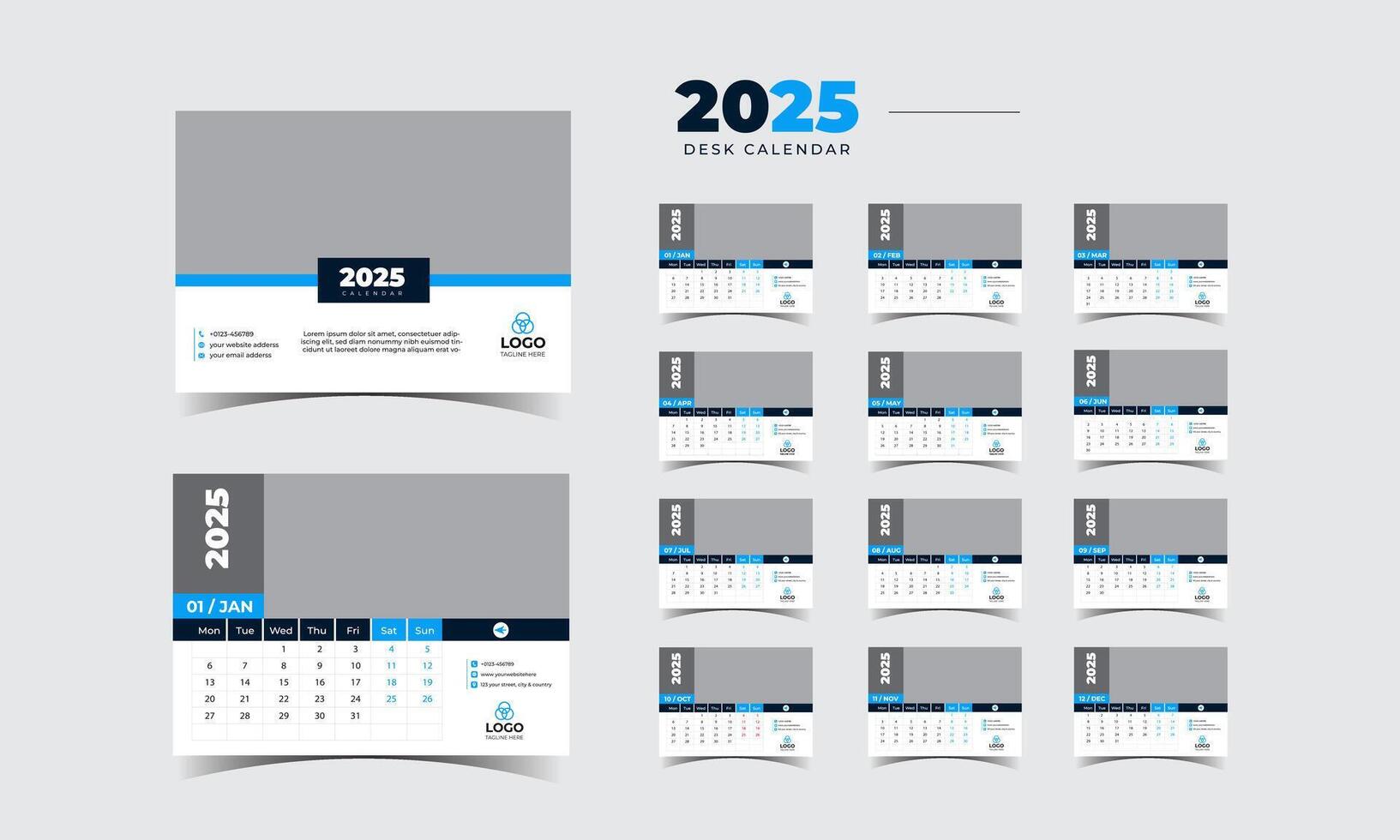 2025 Desk calendar template Desk calendar planner vector